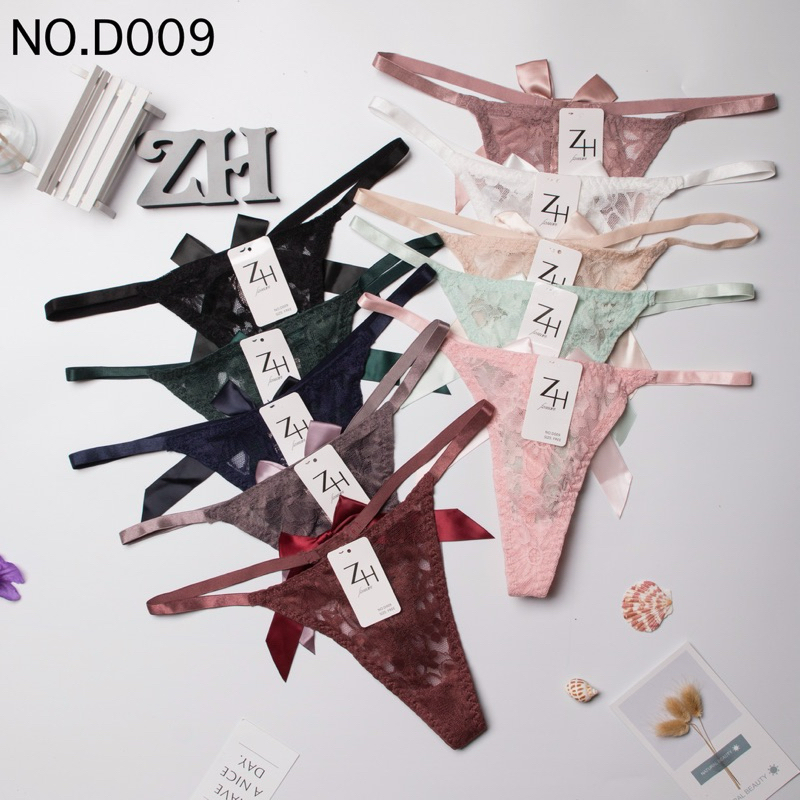 ZH.D009กางเกงชั้นในผู้หญิงลูกไม้จีสตริงหลังโบว์ บิกินี่ลูกไม้เอวต่ำ G-String