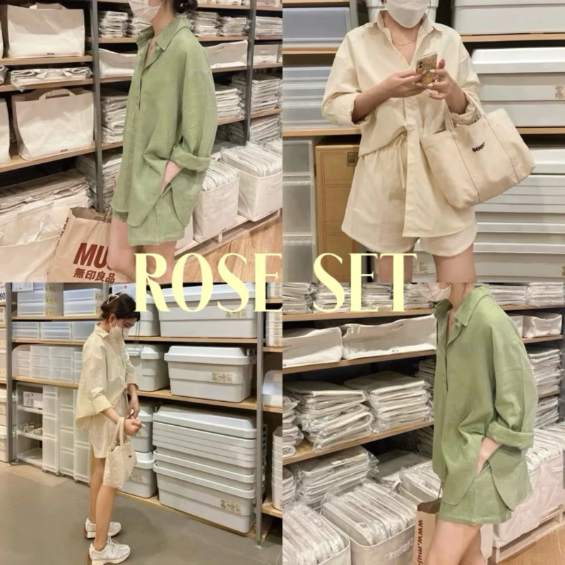 ชุดเช็ต Rose Set เสื้อ+กางเกง สีน่ารัก มินิมอลมากๆ (โรงงานผ้าที่ไทยร้านผลิตเอง)