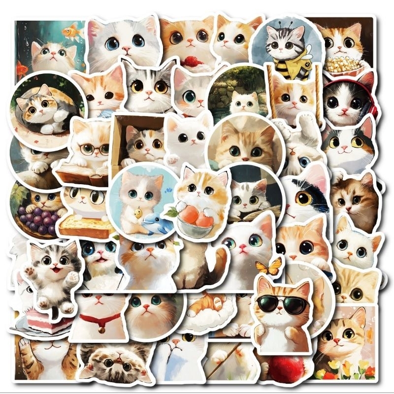 🐈[พร้อมส่ง] สติ๊กเกอร์ลายน้องแมวน่ารัก 50 ชิ้น