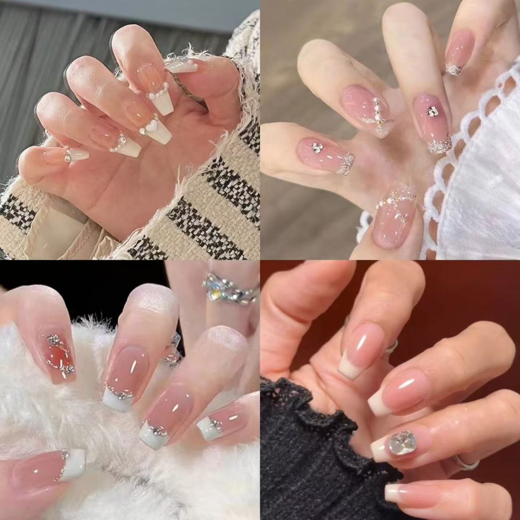 【สินค้าเซลล์】24 ชิ้น 3Dเล็บปลอม คริสตัล ดอกไม้ เพชร เล็บปลอม พร้อมกาว ปาร์ตี้