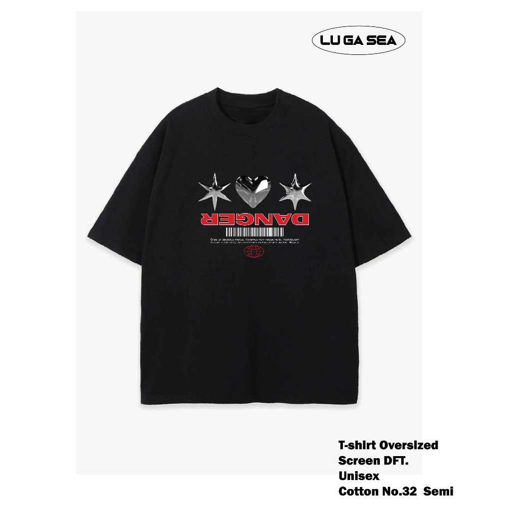 เสื้อยืดทรง Oversized  สกรีน DFT.  ลายDANGER  ผ้าคอตตอนเบอร์ 32 เชมิ