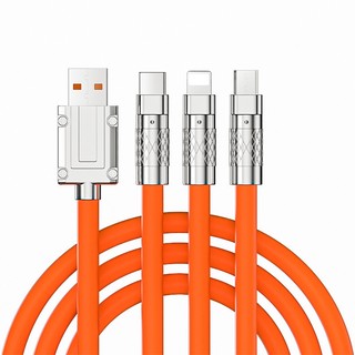 สายชาร์จ 3 หัว | 3 in 1 PD Type C 120W 6A Super Fast Charging Cord Zinc Alloy Liquid Silicone Cable