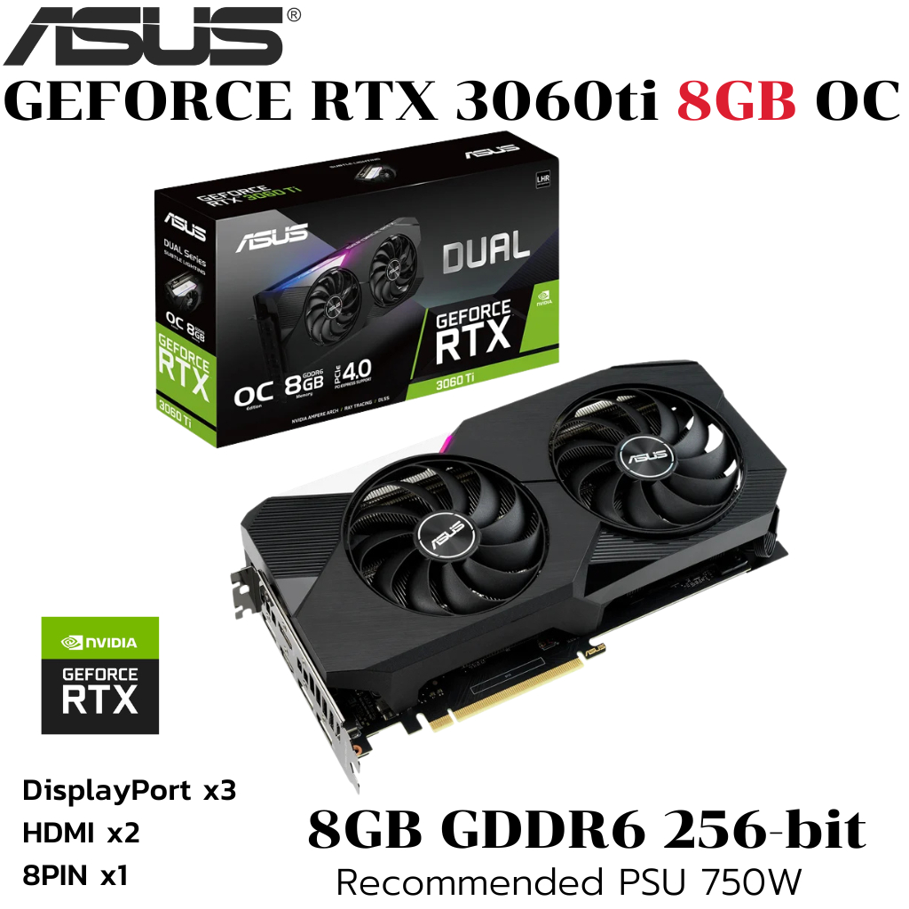 VGA (การ์ดแสดงผล) ASUS DUAL RTX 3060 TI 8G V2 - 8GB GDDR6