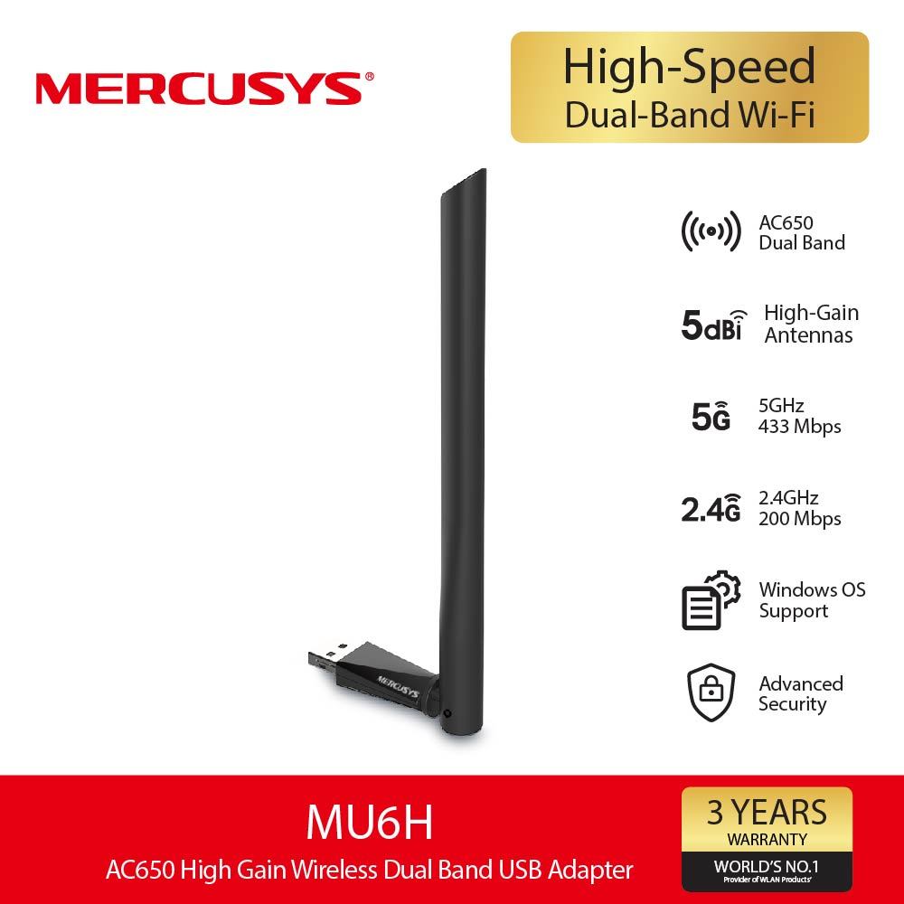 Mercusys MU6H AC650 High Gain Wireless Dual Band USB Adapter