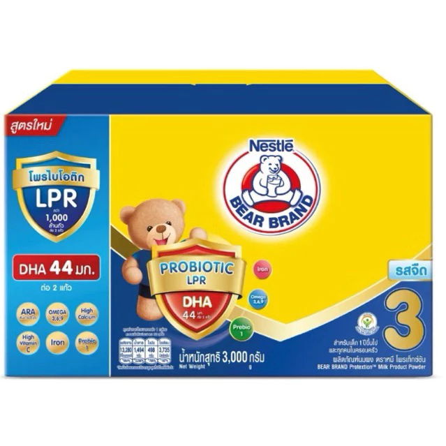 Bear Brand นมผงตราหมี Advice Protection อายุ 1 ปีขึ้นไป สูตร 3 รสจืด/น้ำผึ้งขนาด 3000กรัม