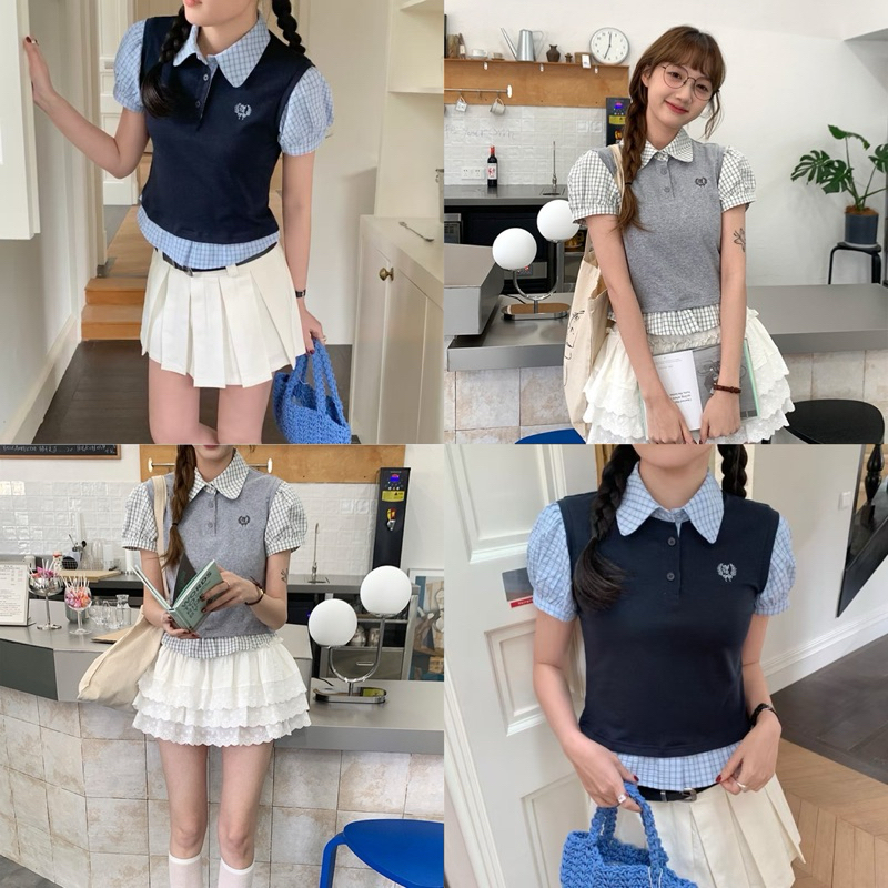 mapper.shop 🍎ป้าย june.studio เสื้อคอปก แต่ง2 ชั้นกั๊ก