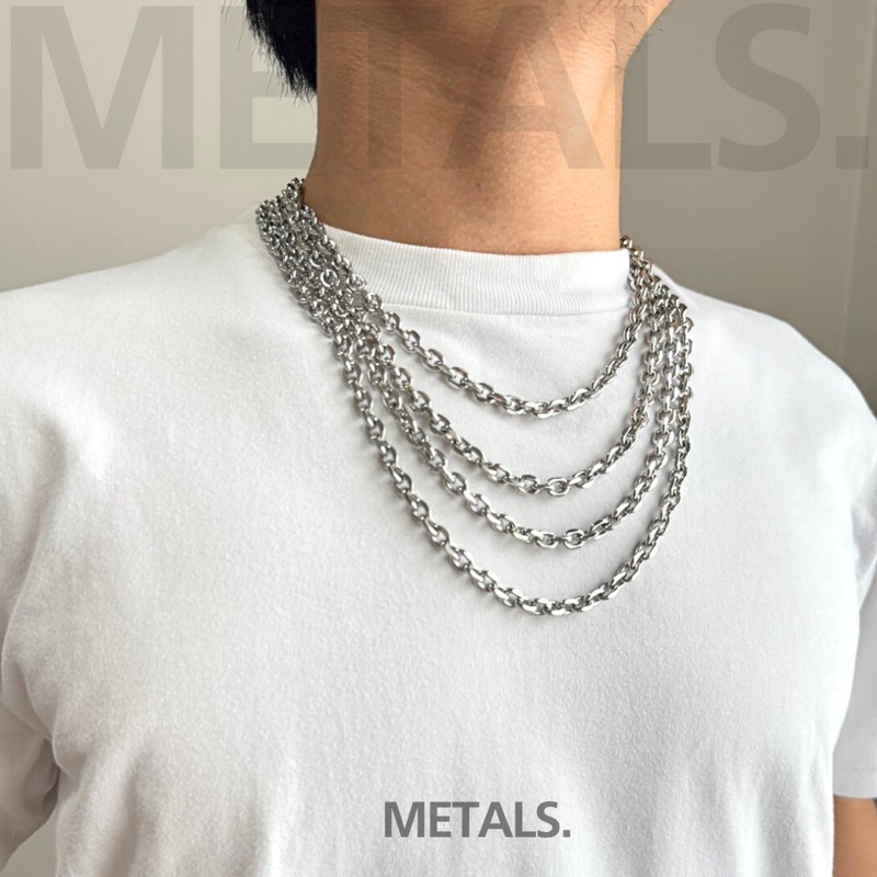 METALS สร้อยคอโซ่ รุ่นโซ่กริช 6 มิล สีเลสเงา สแตนเลส304  ไม่ลอก โดนน้ำได้  ใส่ได้ทุกวัน N04-02