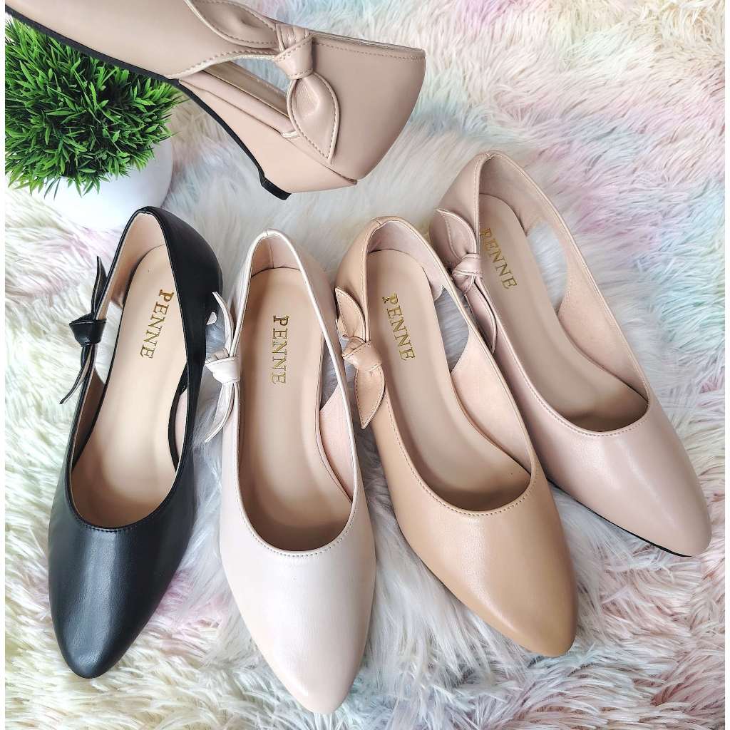 PY01 : พร้อมส่งจากไทย รองเท้าผู้หญิง มัดโบว์ ส้นเตารีด 1นิ้ว ระบายอากาศดี