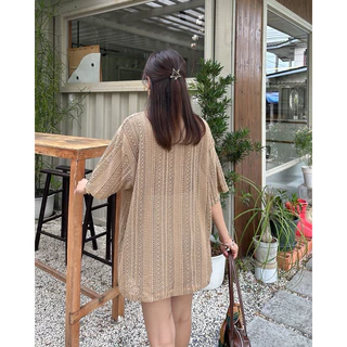📔𝐍𝐈𝐘𝐀𝐈 𝐒𝐇𝐈𝐑𝐓 เสื้อเชิ้ตลูกไม้ถักแขนสั้น ผ้าเนื้อนิ่ม ไม่ระคายผิว