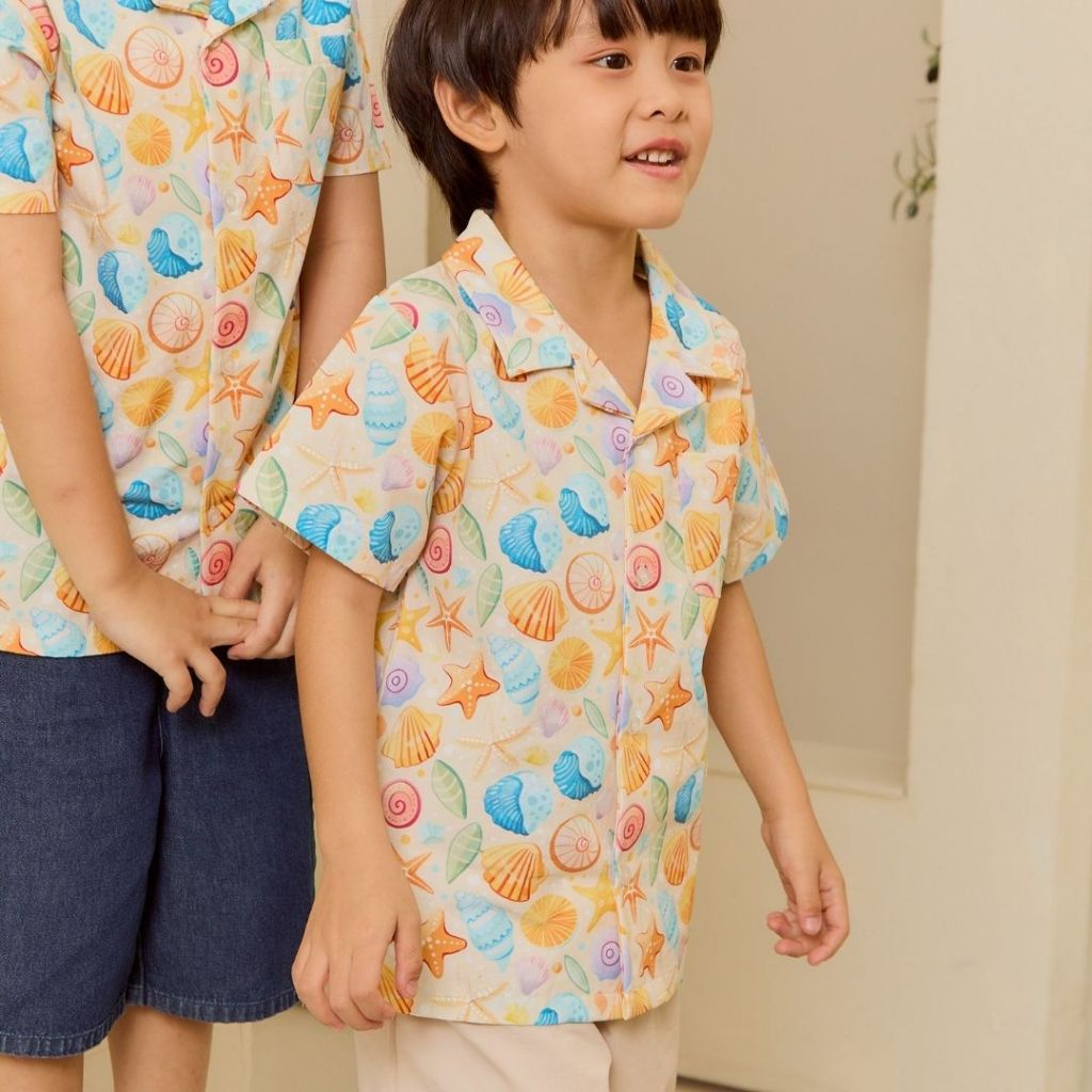 e'clat เสื้อเชิ๊ตเด็ก เสื้อฮาวายเด็กผู้ชาย 1-6ปี ผ้าพิมพ์ลาย ผ้าcotton100% ผ้าไม่ยืด  ใส่สบาย 9089