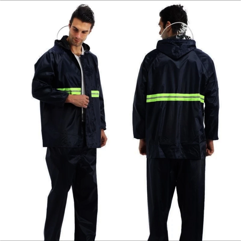 Alitech เสื้อกันฝน สีกรมท่า แถบสะท้อนแสงสีเขียว XL-4XL
