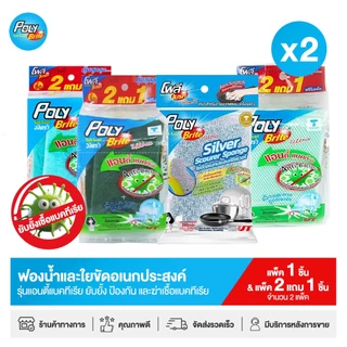 Poly-Brite โพลี-ไบรท์ ฟองน้ำ ฟองน้ำหุ้มตาข่าย ใยขัดอเนกประสงค์ รุ่น แอนตี้แบคทีเรีย (2 แพ็ก) (มี 4 ตัวเลือก)