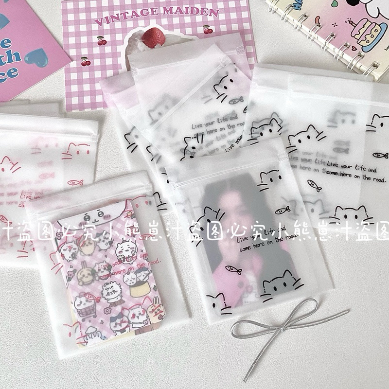 🎀พร้อมส่ง!ถุงซิปล็อคลายน้องแมว แพค10ชิ้น คละสีดำ ชมพู ขนาด9*11cm แพคการ์ด ใส่ของ