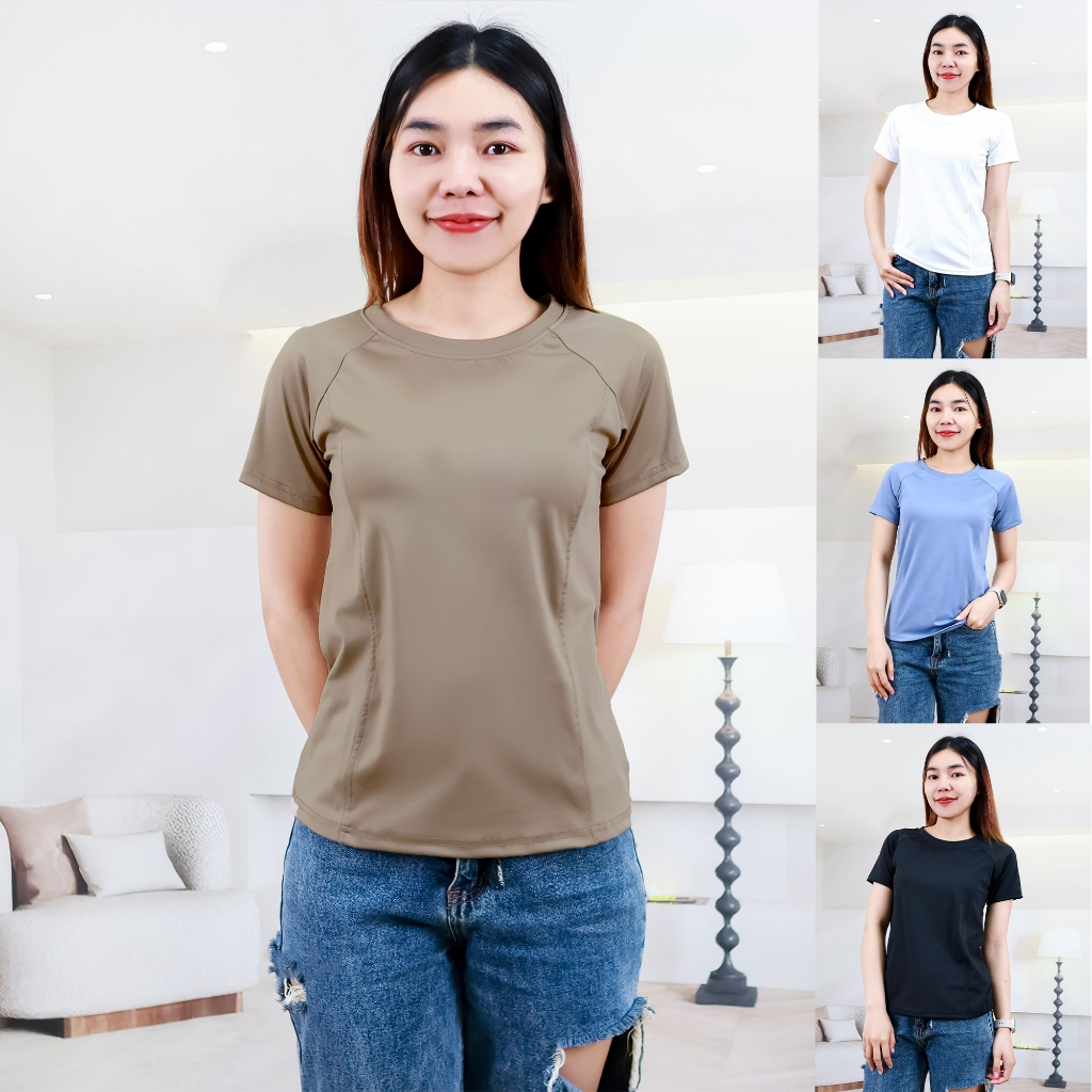 เสื้อยืดใส่วิ่ง มี 2 ไซส์ เสื้อยืดโยคะ คอกลม แขนสั้น ตีเกล็ดหน้า ทรงสปอร์ต ผ้าไลคร่า ดีไซน์รงเข้ารูป t307# tb3072#