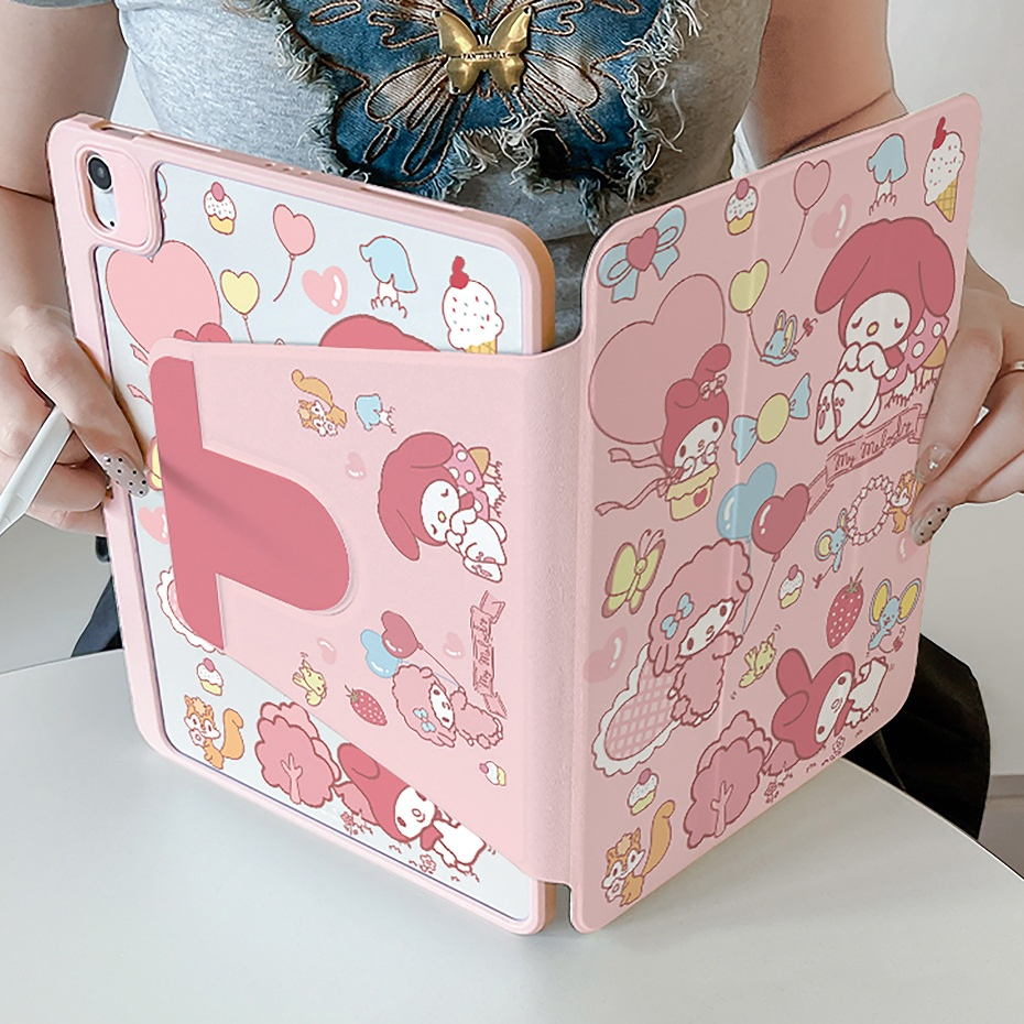 🪐24 ชั่วโมงเคส🪐เคสไอแพด Air7 Air6 Gen11 ที่ใส่ปากกา My Melody เคสiPadหมุน 360° Gen9 Pro11 2024 MINI7