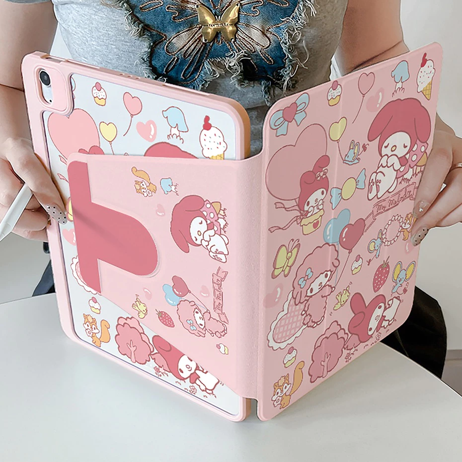 🪐24 ชั่วโมงเคส🪐เคสไอแพด Air7 Air6 Gen11 ที่ใส่ปากกา My Melody เคสiPadหมุน 360° Gen9 Pro11 2024 MINI7