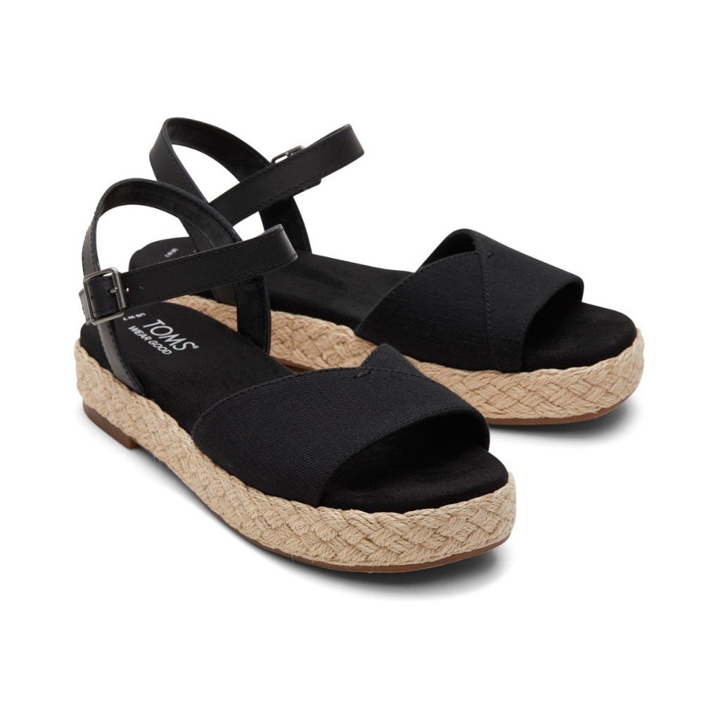 TOMS รองเท้าแตะลำลองผู้หญิง รุ่น Abby Black Slubby Woven Leather (CE) รองเท้าลิขสิทธิ์แท้