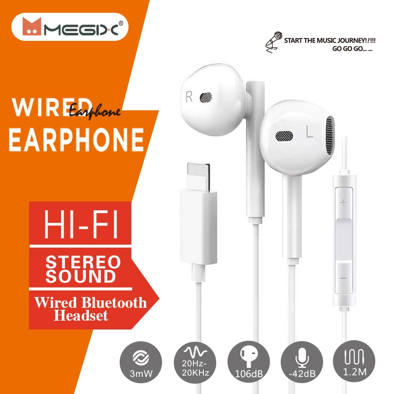 ชุดหูฟังบลูทูธแบบมีสาย Megix E2 พร้อมไมโครโฟนในตัวสำหรับ i6~i14