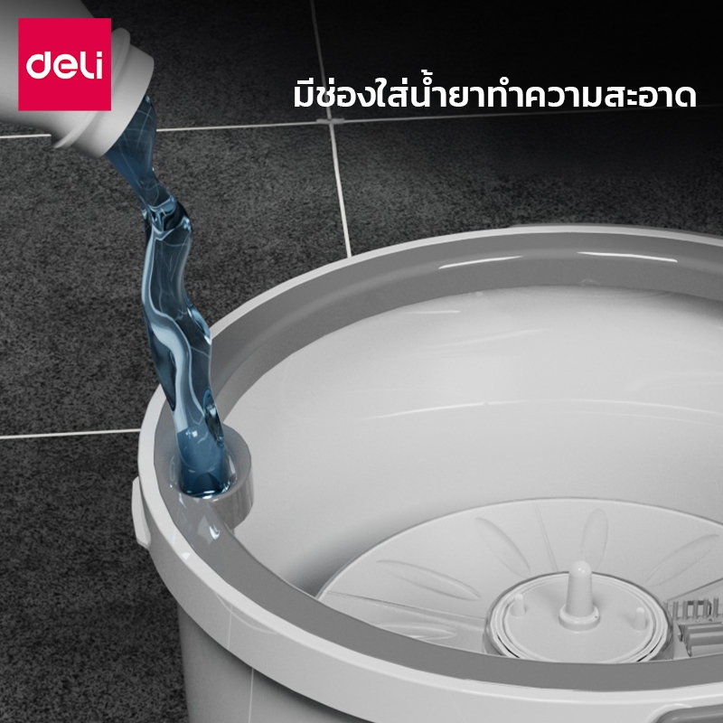 [ของขวัญฟรี] Deli ชุดถังปั่น ไม้ถูพร้อมถังปั่น หมุนได้360℃ ถังแยกน้ำสะอาด-สกปรก แถมไม้กวาด Spin mop - รูปที่ 3