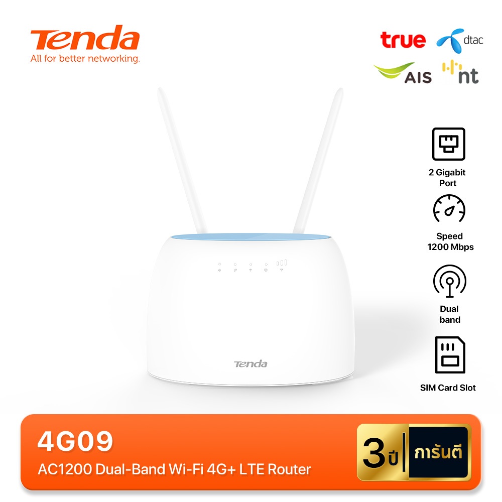 Tenda 4G09 เราเตอร์ใส่ซิม AC1200 Wireless Dual Band 4G CAT6 Router Wifi รองรับ 4G ทุกเครือข่าย รองรั