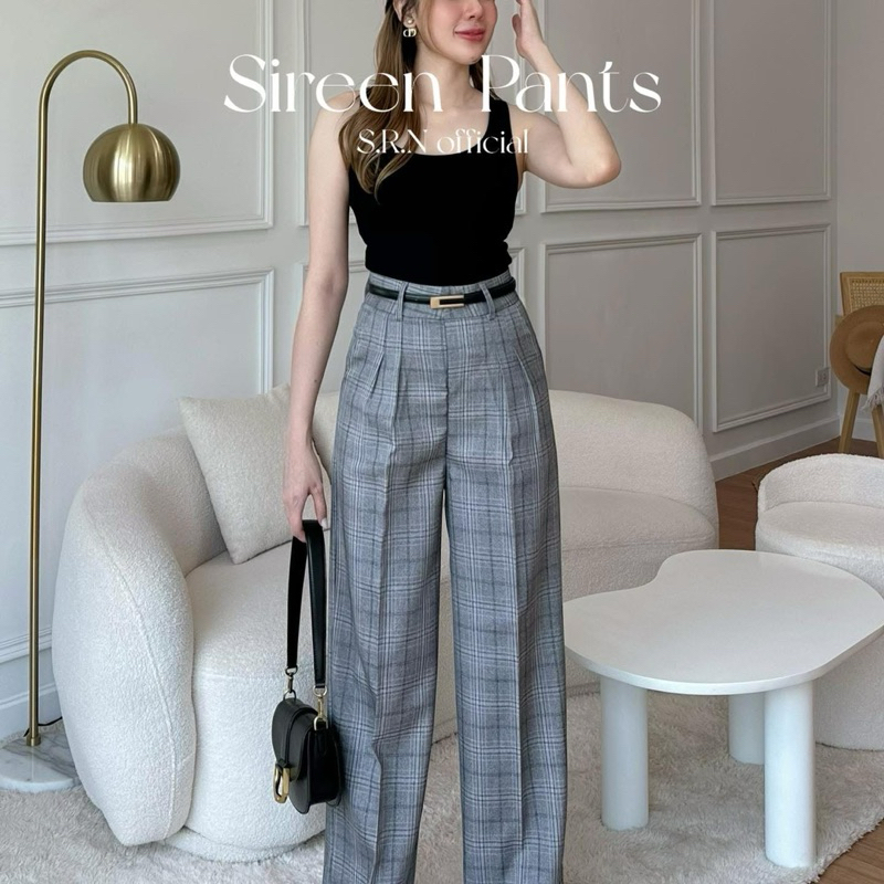 Sireen Pants กางเกงทรงกระบอกกลาง ดีเทลซิปหลัง ผ้าทอลายสก็อต