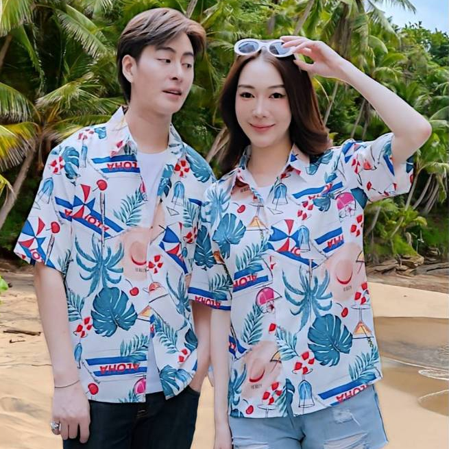 Pink3130 เสื้อฮาวายลายใหม่2026 KTIER ทรงวัยรุ่น หญิงชายใส่ได้ ผ้าโพลีพรีเมี่ยม ไซส์38-56นิ้ว งานปัาย ลายคมชัด  **1ตัว** - รูปที่ 2