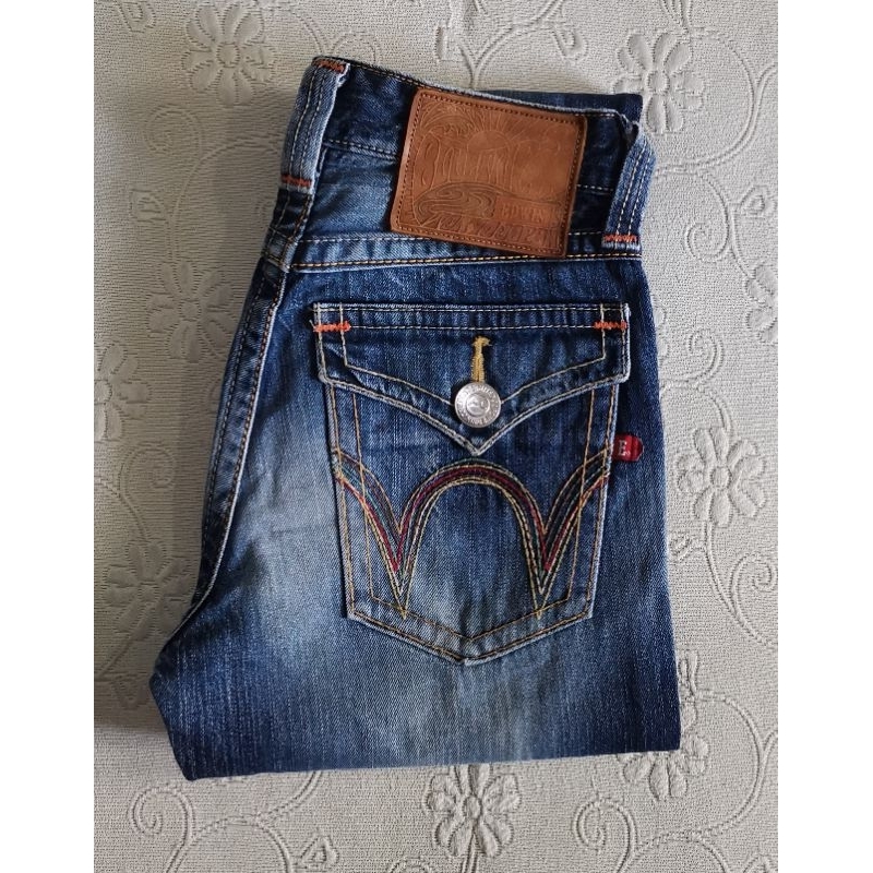 Edwin​ Tokyo Japan​ Edwin​ 503 BLUE​ TRIPFLAP​ เอว​ 30​ นิ้ว​ สินค้าสภาพสวย​ ป้ายหนังแท้ วินเทจ​ พบเ