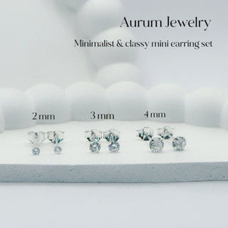 Aurum Jewelry : เซ็ตต่างหูเพชร cz กลม เงินแท้ 3 คู่ เซ็ต Min…