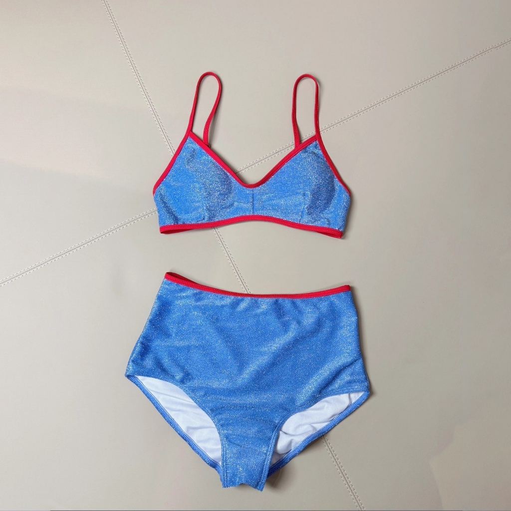 บิกินี่  ชุดว่ายน้ำ  เอวสูง  มีฟองน้ำ  สีสันสดใสเนื้อผ้าเป็นประกายเหมาะใส่ไปทะเล - รูปที่ 3