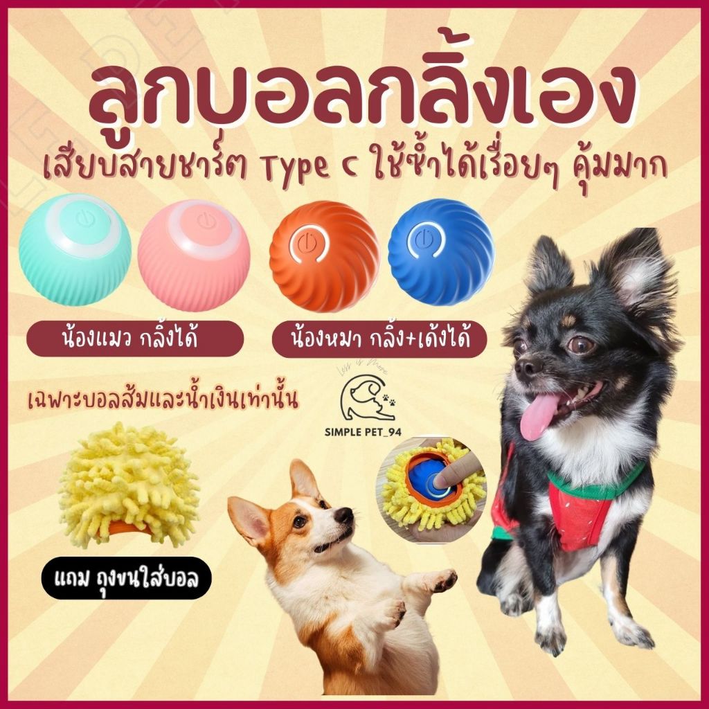SP94 ลูกบอลอัตโนมัติ Pet Gravity Roller Ball ของเล่นแมว ของเล่นหมา ลูกบอลสัตว์เลี้ยง ลูกบอลแมว เสียบชาร์จ USB Type C