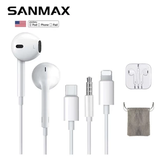 Sanmax หูฟังไม่ต้องใช้บลูทูธ เสียงดี มีไมโครโฟนในตัว อินเตอร์เฟซ 3.5mm Typec ฟซสายฟ้า สำหรับ ios Android