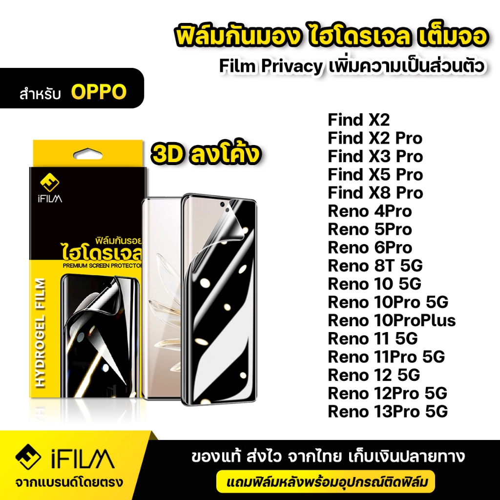 iFILM ฟิล์ม ไฮโดรเจล กันมอง For VIVO X100 X200 V27 V29 V30 Pro V40 Pro V50 V60 5G 3D ลงโค้ง กันเสือก กันเผือก Privacy