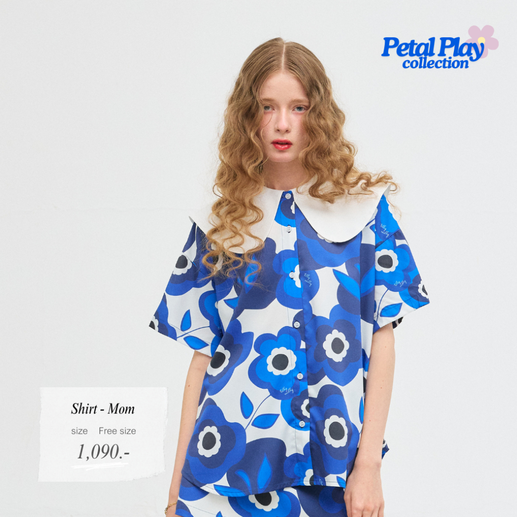 Tilly Milly  เสื้อเชิ้ต (แม่) ลายดอกไม้ สีน้ำเงิน  - Petal play