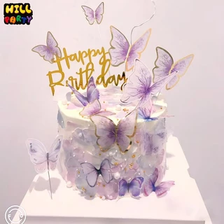 ป้ายปักผีเสื้อตกแต่งเค้ก ท้อปเปอร์ผีเสื้อ cake topperผีเสื้อ สุขสันต์วันเกิด เค้ก ท็อปเปอร์ ตกแต่งเค้ก 11 ชิ้น / เซต