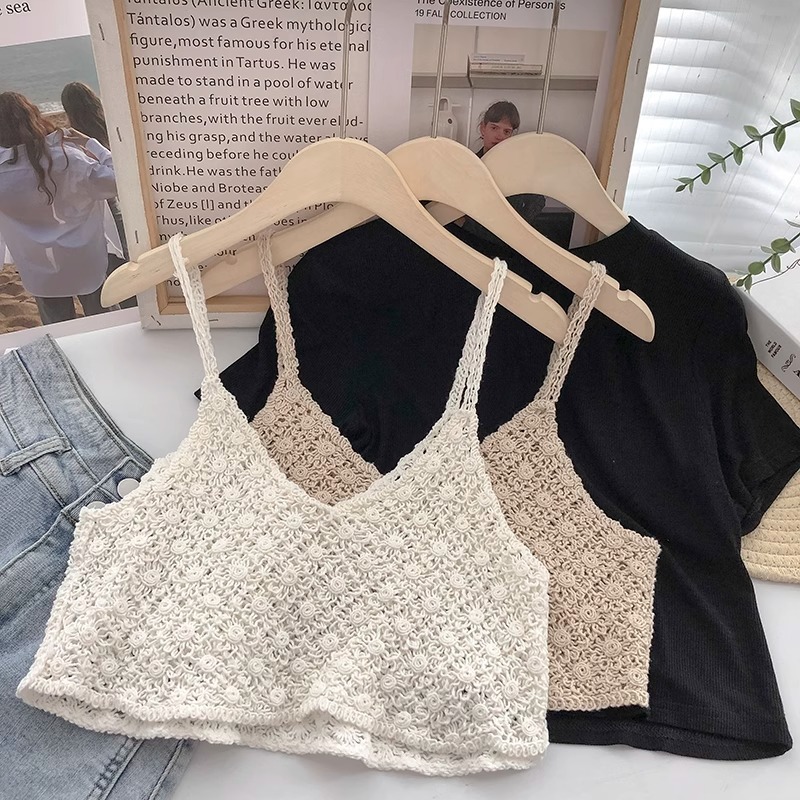 เสื้อกล้ามถักมีเว้า คอวี เสื้อสายเดี่ยวไหมพรม เสื้อไหมพรมแขนสั้น กลวง แขนยา ผ้าดีมาก