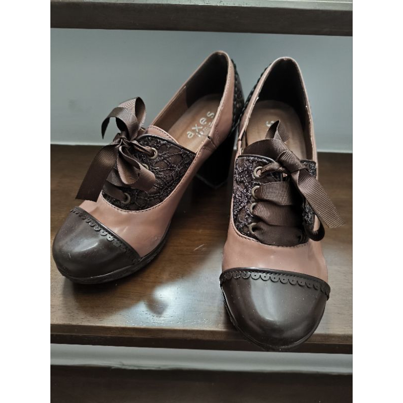 รองเท้า ญี่ปุ่น Axes femme สีน้ำตาล sz.M sz.37 มือสอง สวยคลาสสิค สูง2-3นิ้ว