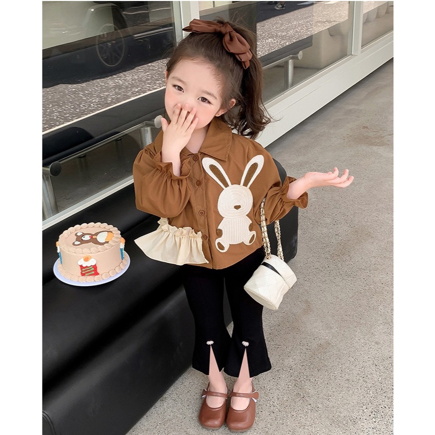 jqk ชุดเซ็ทเด็กผู้หญิงเสื้อแขนยาว+กางเกงขายาว( สีน้ำตาล ) รุ่น LL072