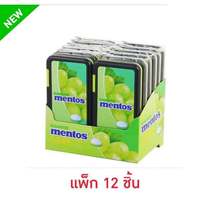 [ส่งด่วน] (แพ็ค 12 ชิ้น) เมนทอส ลูกอมชูการ์ฟรีรสเกรปมินต์/พีชมินต์ 21g MENTOS SUGAR FREE GRAPE MINT/ PEACH MINT CANDY