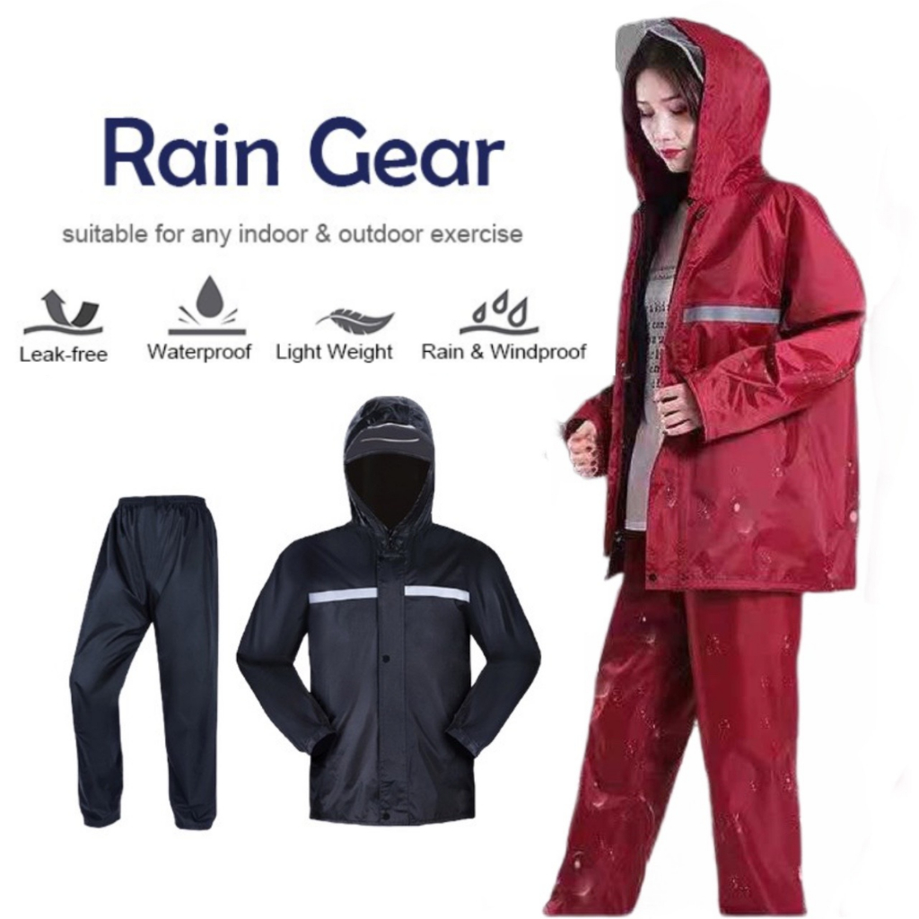 พร้อมส่ง Raincoat suit ชุดกันฝนแบบหนา มีแถบสะท้อนแสง รุ่น หมวกติดเสื้อ