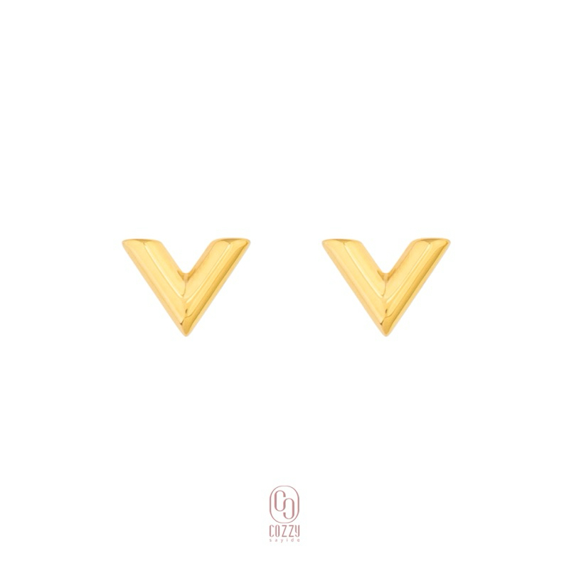 CozzySayido ต่างหูทรงตัววี มีครบ3สี สวยเรียบง่าย ใส่ได้ทุกวัน ทุกโอกาส ไม่ลอกไม่ดำ ทนทาน