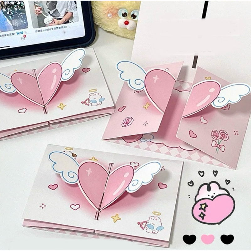 (แบบI3) การ์ดอวยพรลายหัวใจ การ์ดลายหัวใจ 3D การ์ดอวยพรวันเกิด วาเลนไทน์ สวยๆ