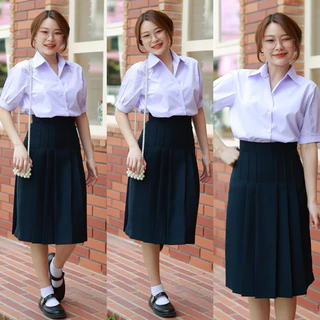 กระโปรงนักเรียนทรงแคบ สีกรมเข้ม-สีดำ ผ้ามันดีวาย ตีเกร็ด5.5นิ้ว ยาว22,23,24,25,26 กระโปรงม.ปลาย
