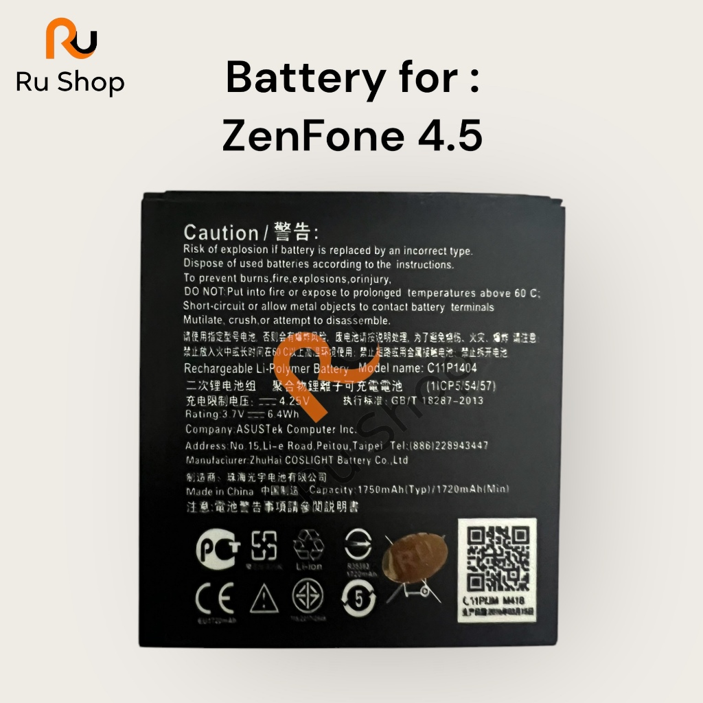 แบตเตอรี่ สำหรับ ZenFone 4.5 A450CG แบตเตอรี่ลิเธียมไอออนแบบชาร์จไฟได้ 1750mAh C11P1404