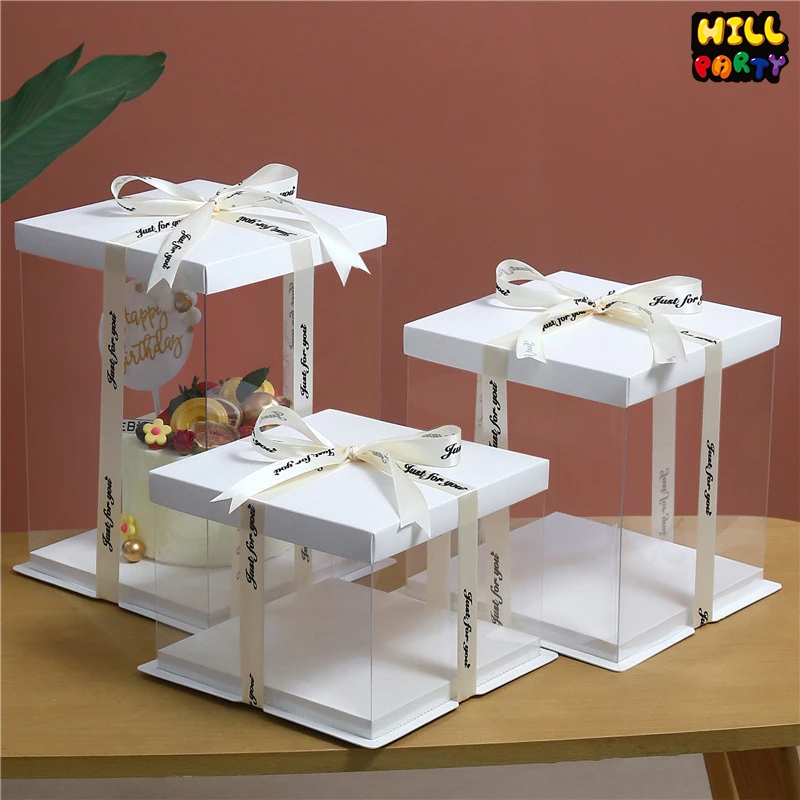 กล่องเค้กใส กล่องใสใส่เค้ก ทรงสี่เหลี่ยม กล่องเค้ก กล่องตุ๊กตา กล่องเค้กบาร์บี้ วัสดุ PET เกรดอาหาร (ไม่รวมรีบบิ้น)