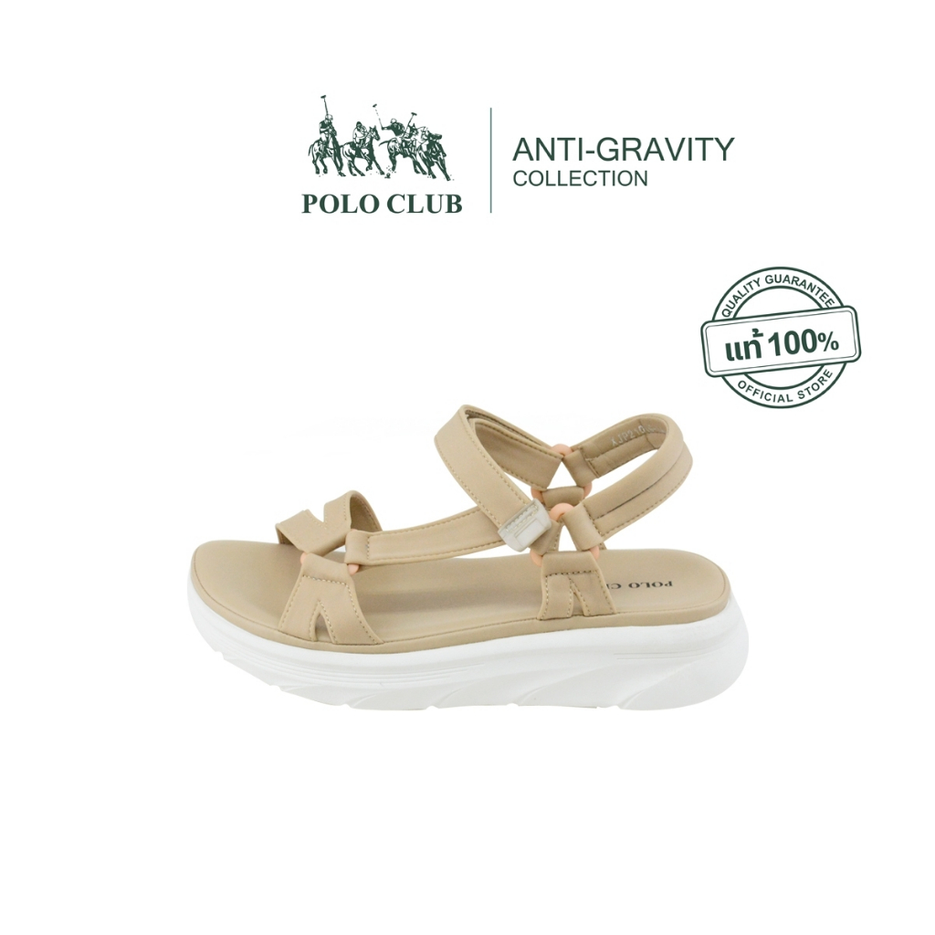 POLO CLUB รองเท้าแตะแบบสวม รุ่น AG-2813 สีเบจ | รองเท้ารัดส้นผู้หญิง สูง 2 นิ้ว