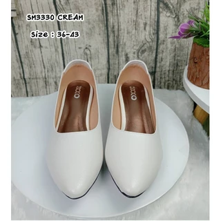 prettycomfort รองเท้าคัทชู ผู้หญิง ทรงหัวแหลม สูง1นิ้ว ส้นกันลื่นตอกมือ หนังพียู SM3330 SM3411