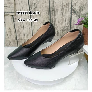 prettycomfort รองเท้าคัทชู ผู้หญิง ทรงหัวแหลม สูง1นิ้ว ส้นกันลื่นตอกมือ หนังพียู SM3330 SM3411