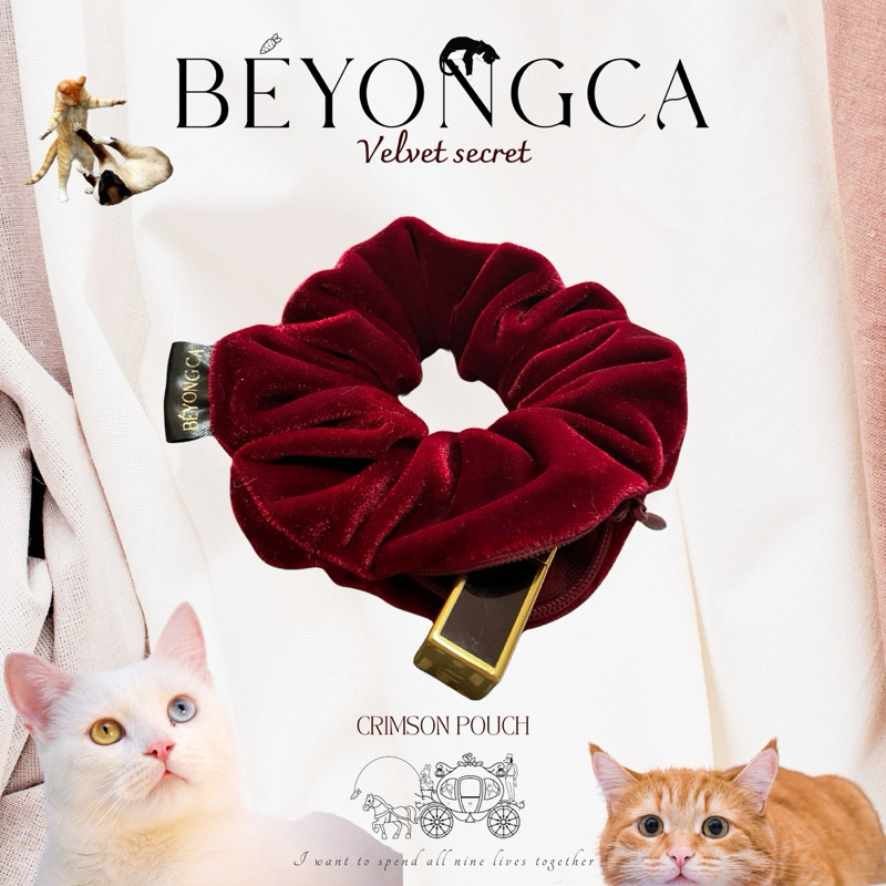 Beyongca scrunchie รุ่น Velvet secret มี 4 สี ผ้ากำมะหยี่มีซิป ลิขสิทธิ์แท้ elastic band ยางมัดผมโดนัทมีซิป ยางรัดผม