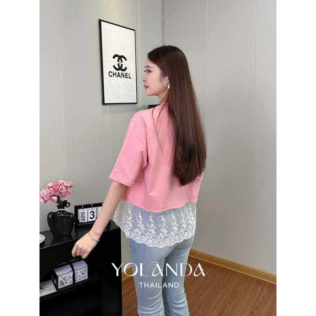 【SAT】Yolanda เสิ้อยืด คอกลม แต่งชายลูกไม้ T-shirt แขนสั้น เสื้อผู้หญิง FF1056 - รูปที่ 5