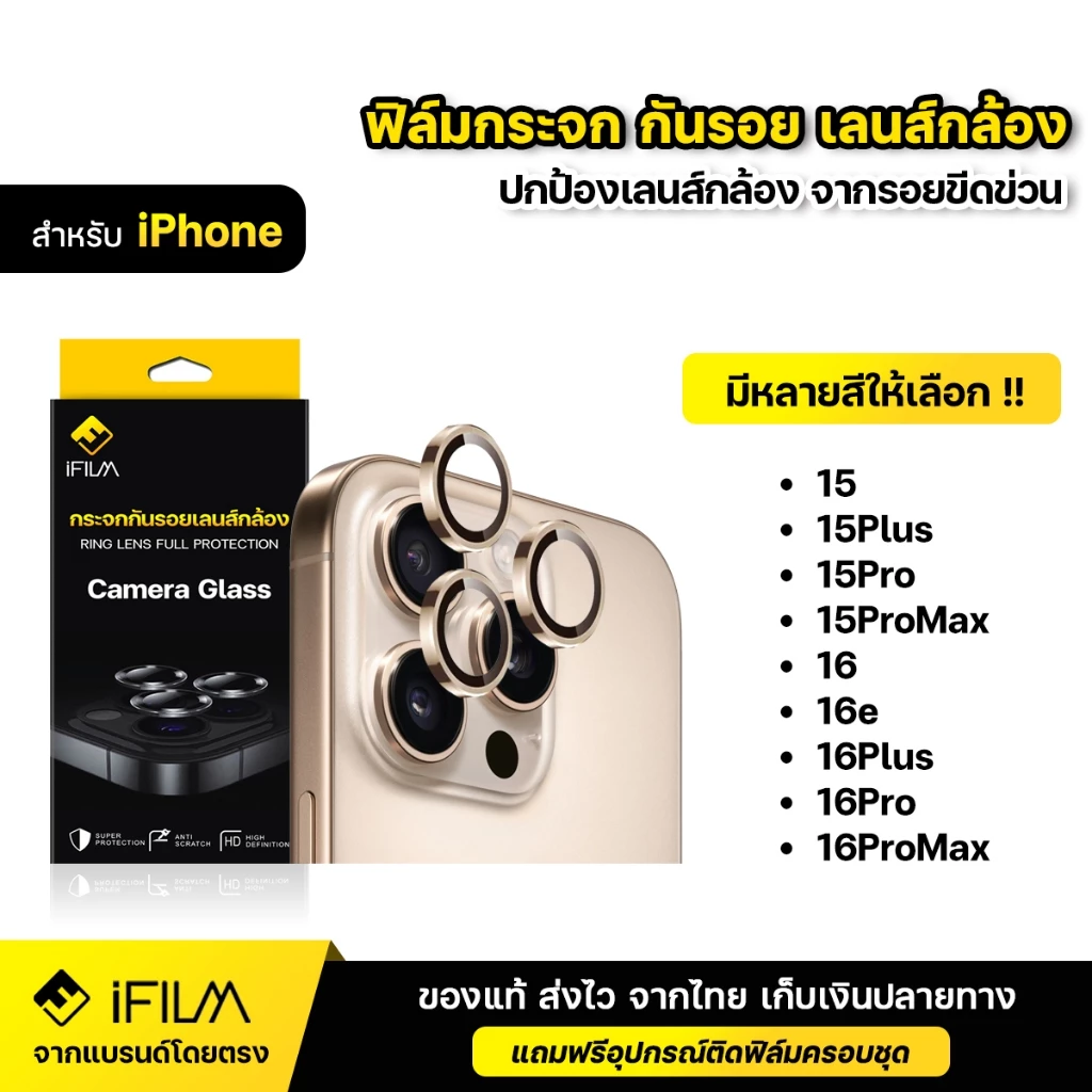 iFILM ฟิล์มกระจก กันรอย เลนส์กล้อง For iPhone 17e 16 Plus 16 Pro Max 16e 15 ProMax 15Plus ฟิล์มกล้อง ไอโพน Lens Glass